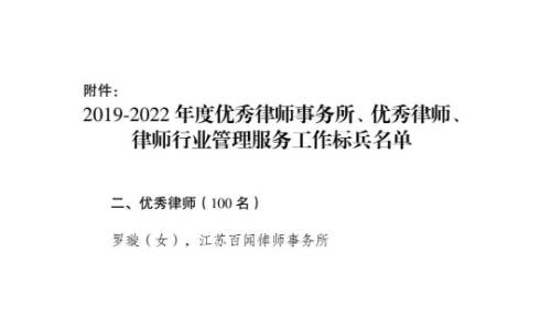 2019-2022年度优秀律师事务所、优秀律师、律师行业管理服务工作标兵
